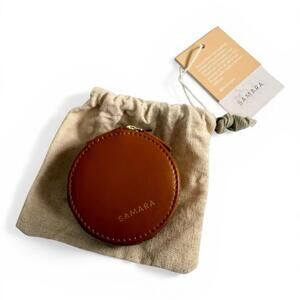 Samara Jewelry Pouch Tan Round Vegan Leather Travel Case Mini Zipper Organizer
